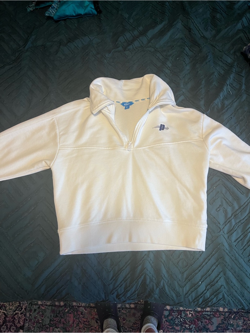 Prince White Quarter-Zip Sweatshirt with Subtle Chest Logo